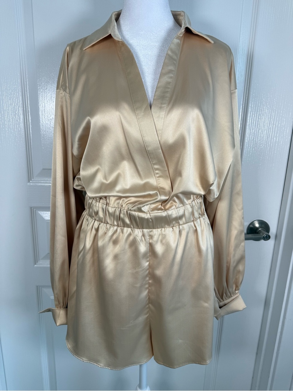 The Vintage Shop minimalist Champagne Satin Long-Sleeve Romper